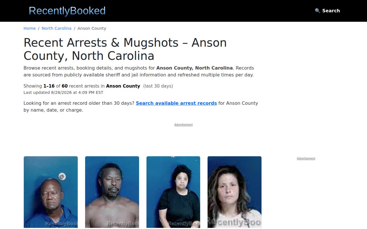 RecentlyBooked Anson County secondary booking source