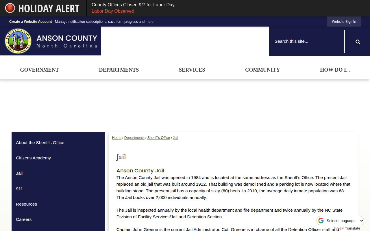 Anson County Jail official booking-record source