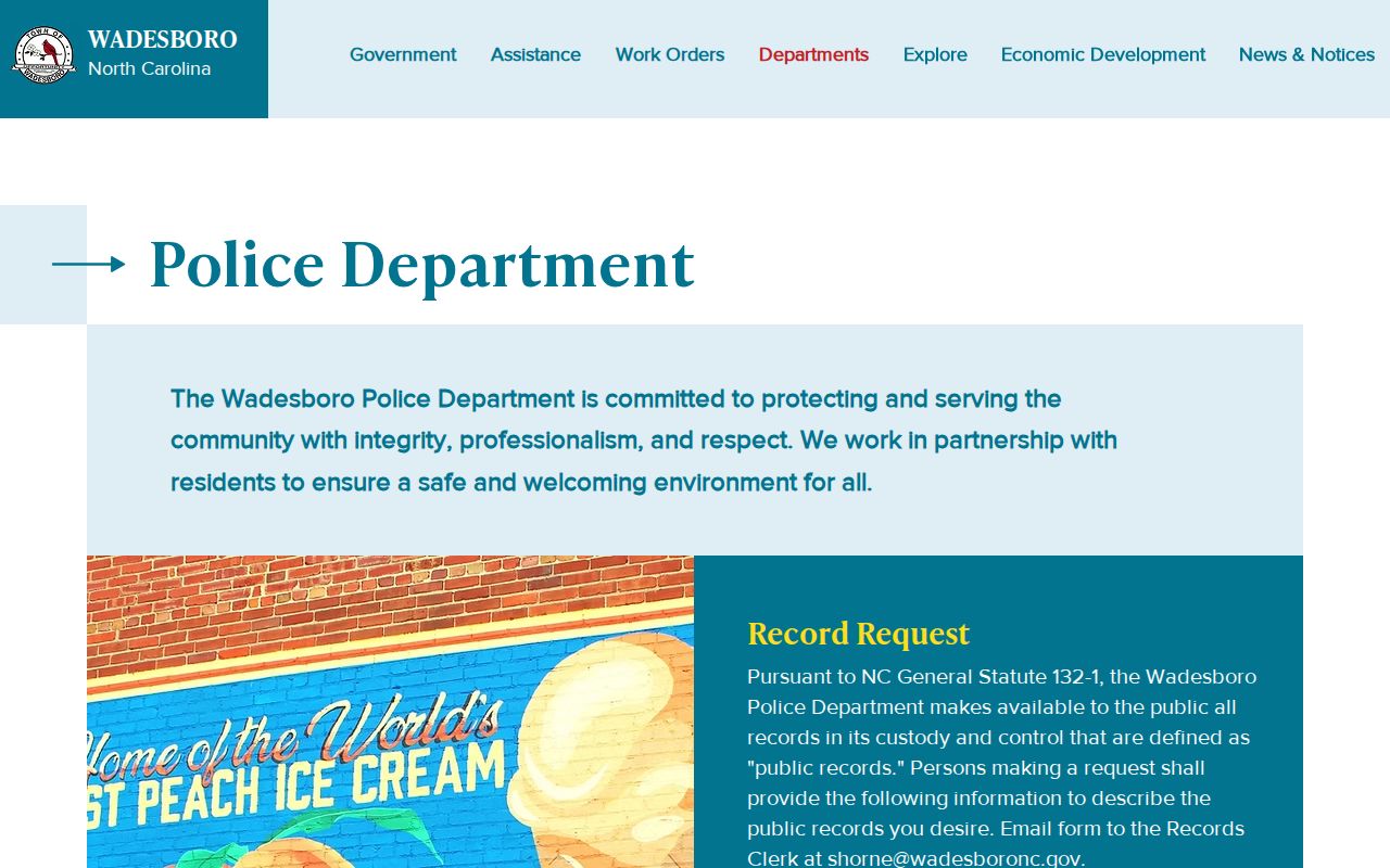 Wadesboro Police Department public records source page
